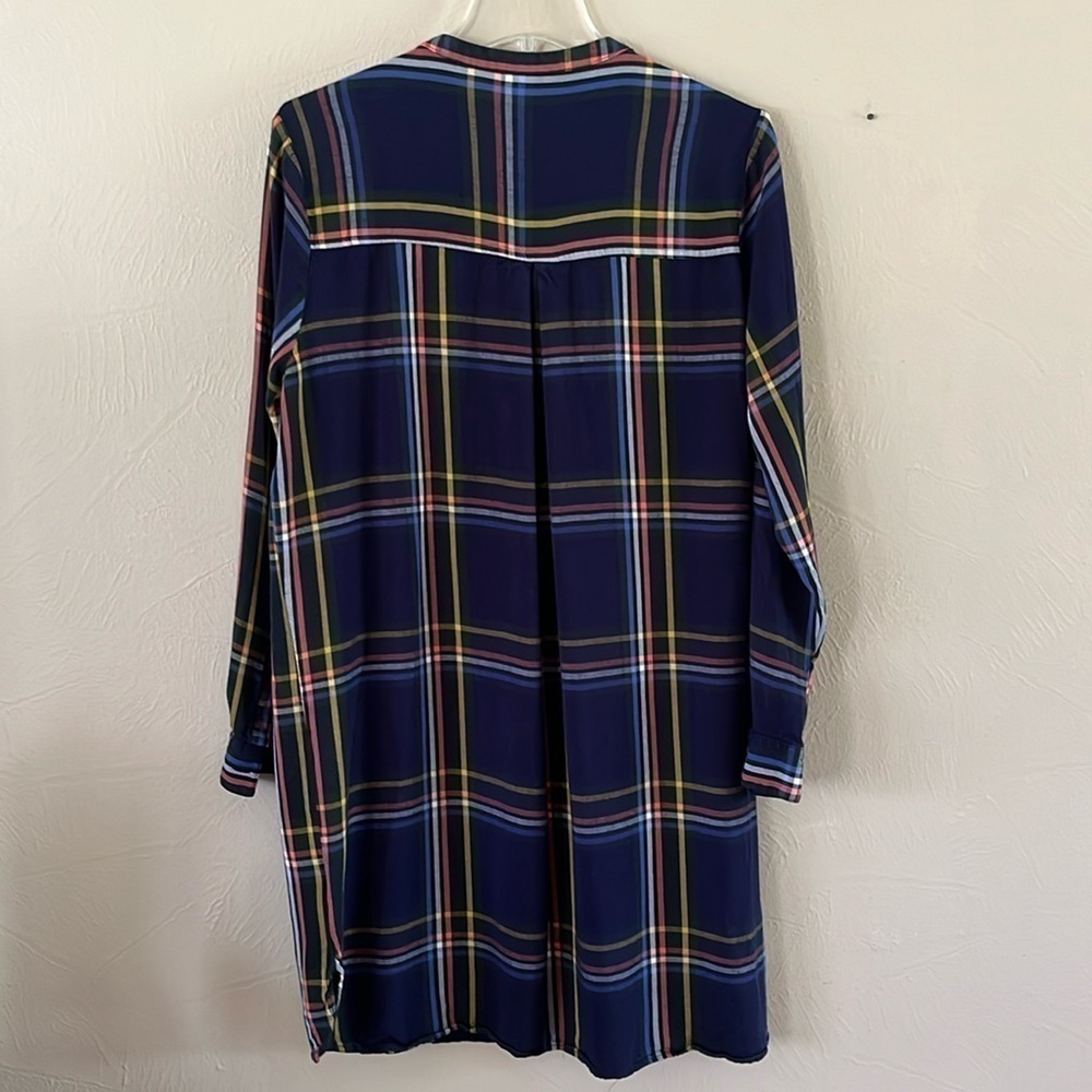 Old Navy Shirt Dress Size XL Pleaded Front Long Sleeves Button Front Navy Plaid - Picture 5 of 14